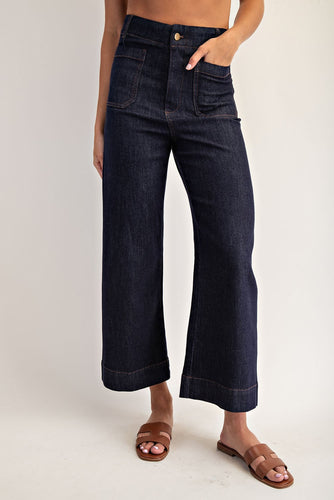 Dark Denim Patch Pocket Cropped Jeans