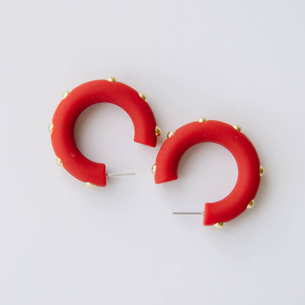 Small Chunky Red Hoop Earrings