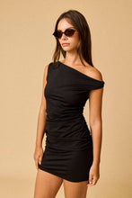 Load image into Gallery viewer, Black  Ruched One Shoulder Dress