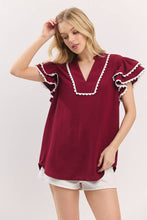 Load image into Gallery viewer, Game day Ruffle Sleeve Scallop Trim Top