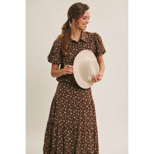 Load image into Gallery viewer, Brown Floral Bubble Midi Skirt
