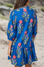 Load image into Gallery viewer, Blue Floral 3/4 Sleeve Mini Dress
