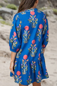 Blue Floral 3/4 Sleeve Mini Dress