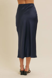 Navy Satin Maxi Skirt