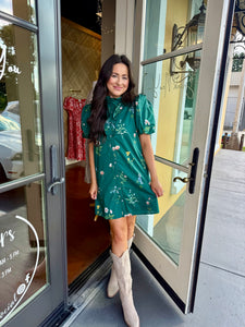 Green Floral Print Mini Dress