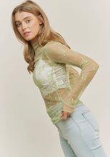 Load image into Gallery viewer, MESH LACE HIGH NECK DESIGN LONG SLEEVE FITTED TOP