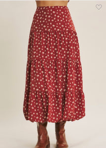 Brick Floral Bubble Midi Skirt