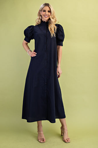 Navy Button Down Midi Dress