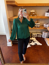 Load image into Gallery viewer, Emerald Green Long Sleeve Satin Top