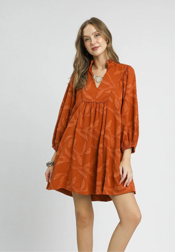 Rust Embossed Shift Dress