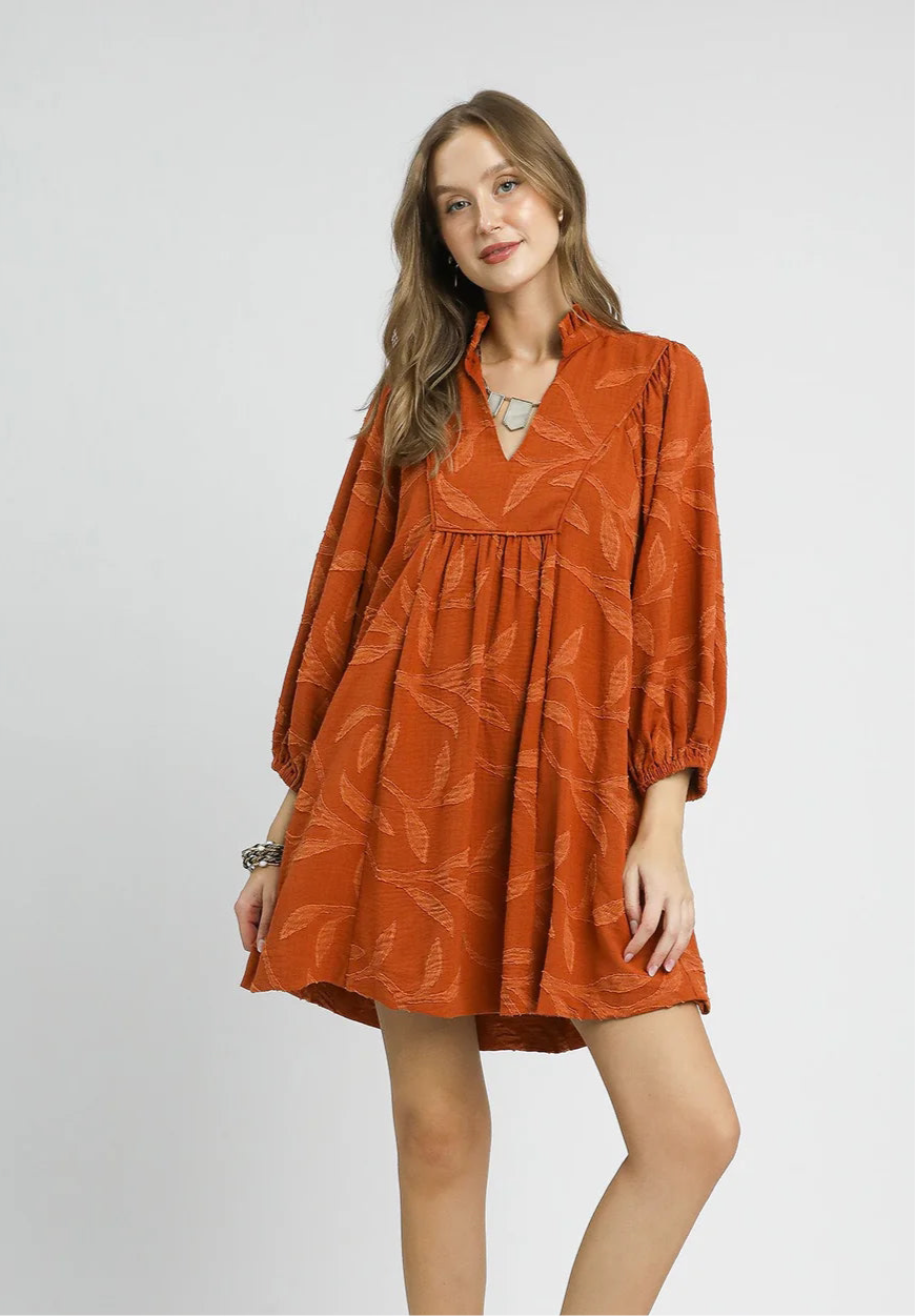 Rust Embossed Shift Dress