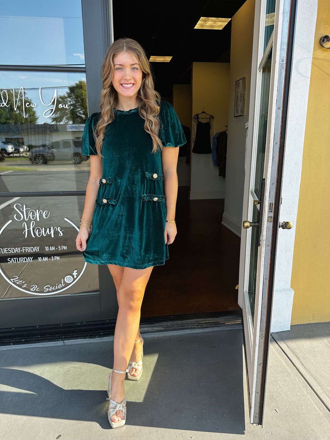 Emerald Green Velvet Statement Mini Dress