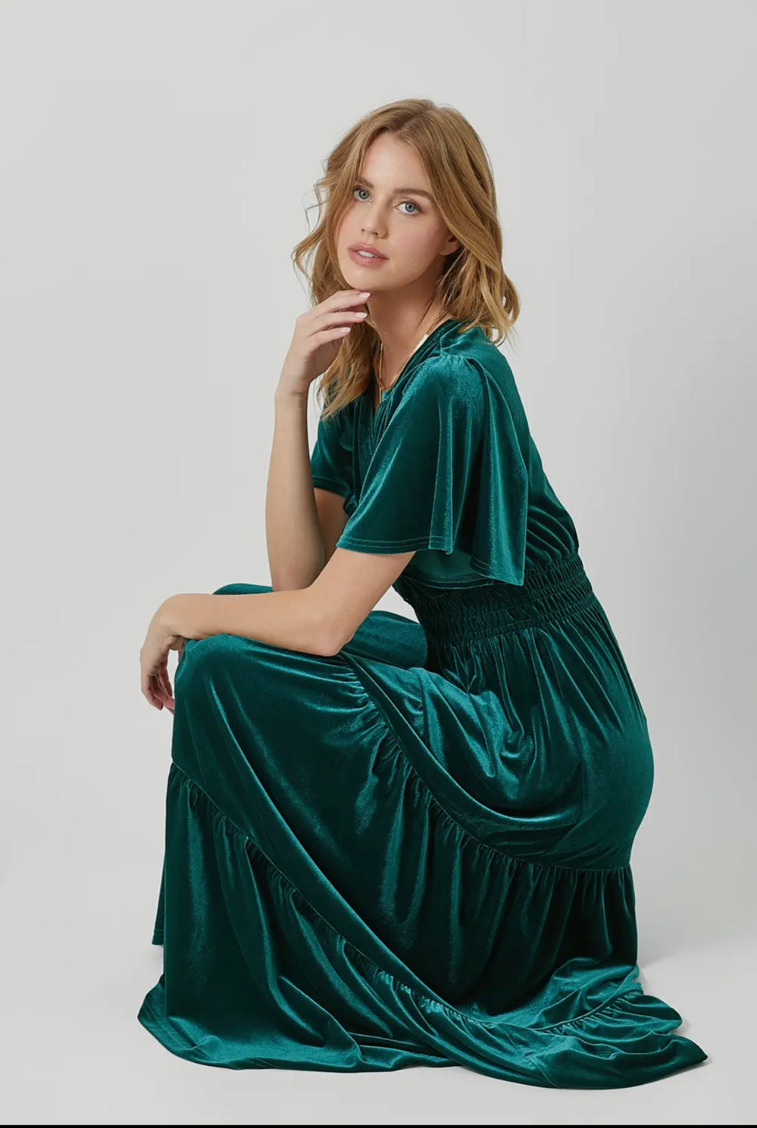 Green Velvet Maxi Dress