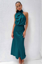 Load image into Gallery viewer, Teal Sleeveless Satin Midi Dress