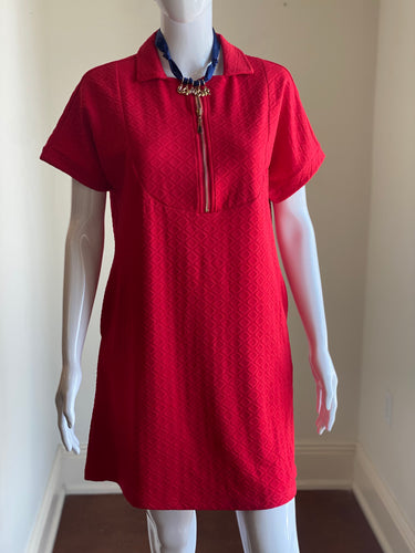 Red Textured Shift Dress