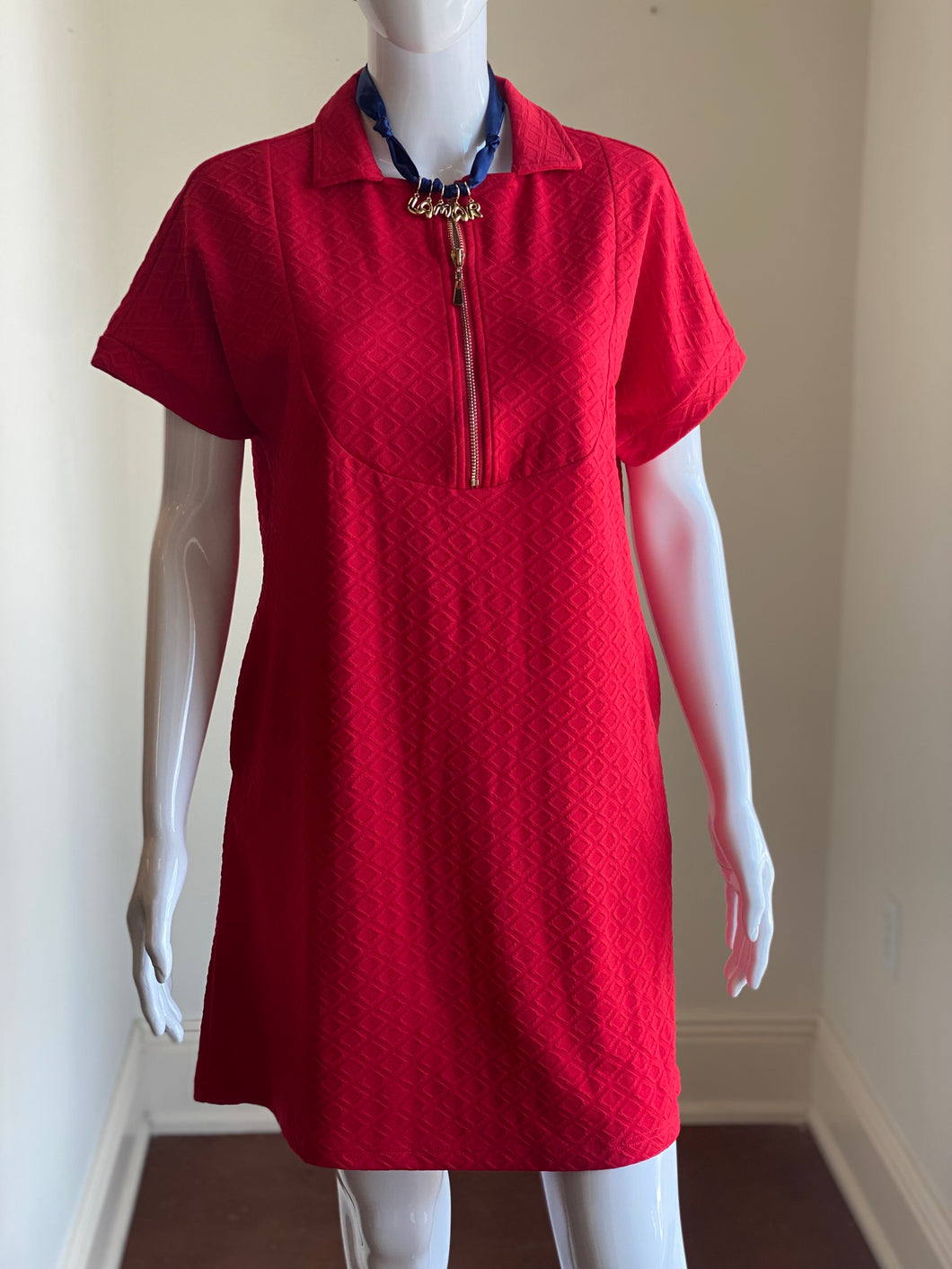 Red Textured Shift Dress