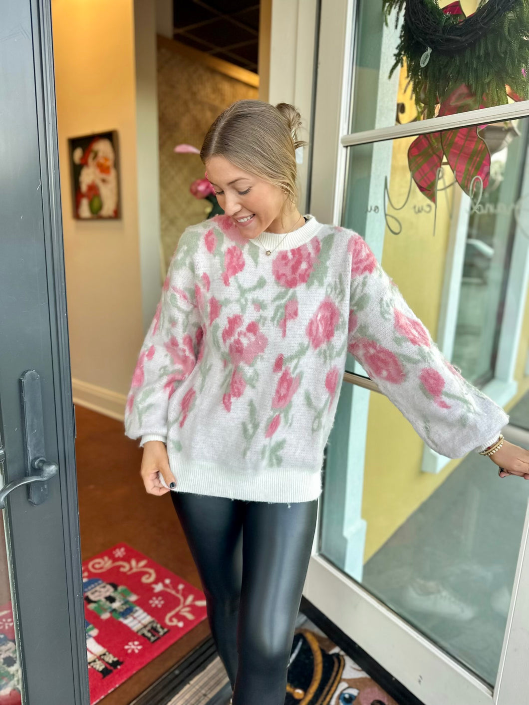 Fuzzy Floral Knit Sweater