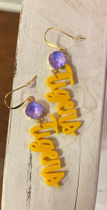 Purple and Gold Tigers Earrings