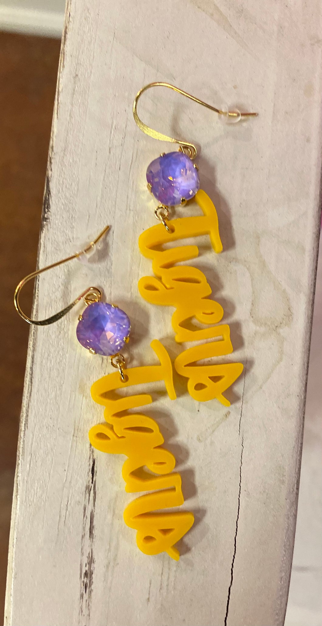 Purple and Gold Tigers Earrings
