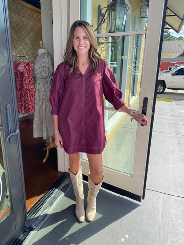 Wine V-Neck Shift Dress