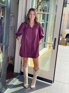 Wine V-Neck Shift Dress