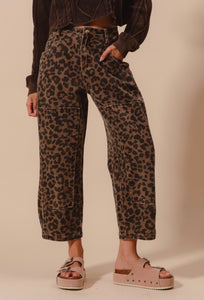 Leopard Print Barrel Jeans