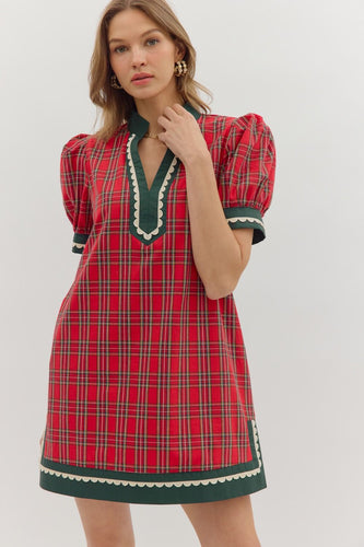 Red and Green Plaid Shift Dress