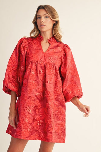 Red Jacquard Shift Dress