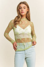 Load image into Gallery viewer, MESH LACE HIGH NECK DESIGN LONG SLEEVE FITTED TOP