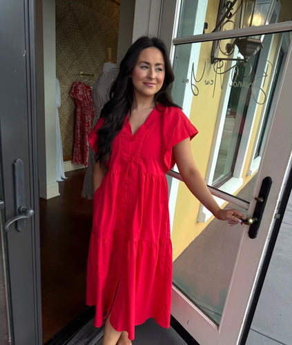 Wow in Red Midi Dress