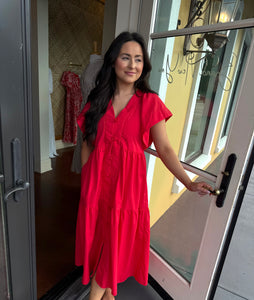 Wow in Red Midi Dress