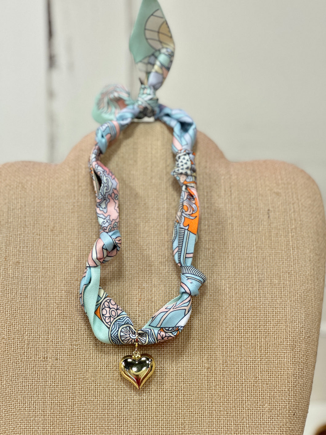 Puffy Heart Scarf Necklace