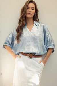 Ice Blue Metallic Top