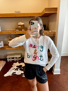 White Merry and Bright Tinsel Sweater