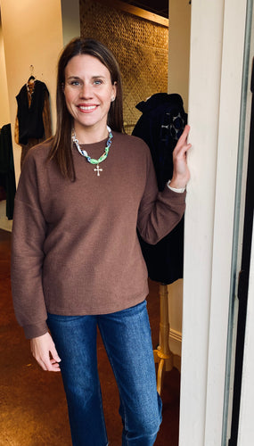 Brown Long Sleeve Basic Top