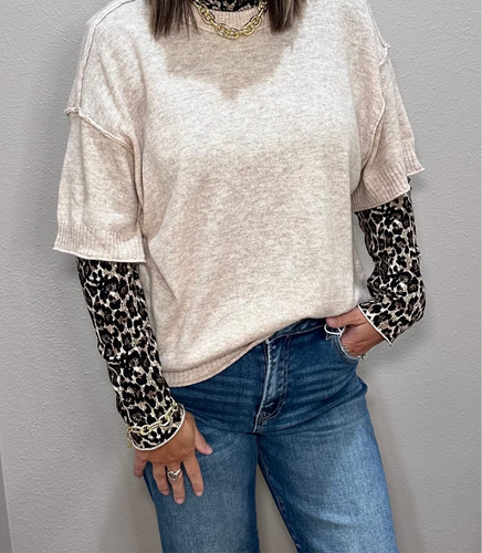 Oatmeal Short Sleeve Sweater