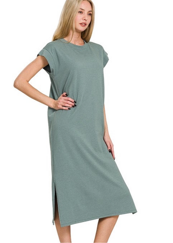 Sage Green Casual Midi Dress