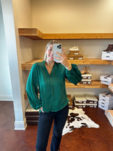 Load image into Gallery viewer, Emerald Green Long Sleeve Satin Top