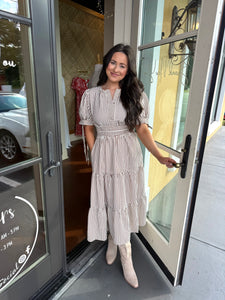 Mocha Striped Midi Dress