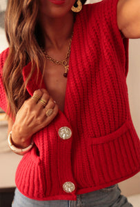 Fiery Red Chunky Sweater Vest