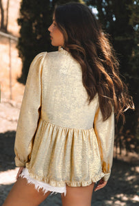 Metallic Gold Peplum Ruffle Top