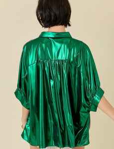 Metallic Green Poncho Top