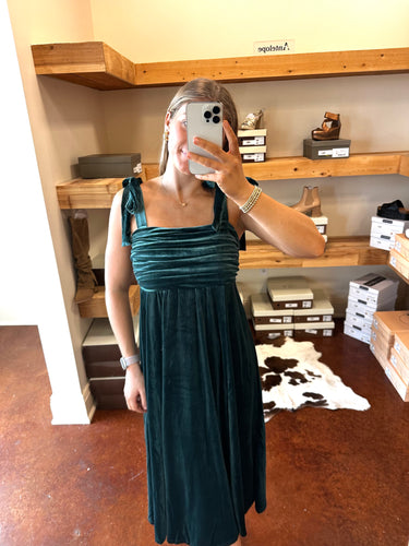 Velvet Bow Strap Midi Dress