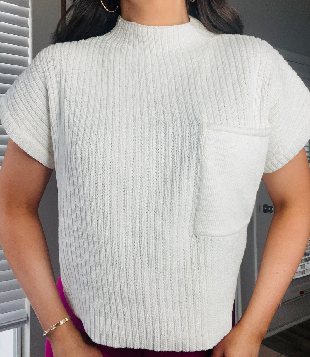 Off White Cropped Pocket Sweater