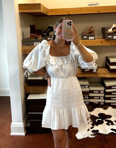 White Smocked Eyelet Dress