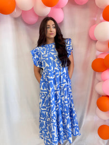 Brushes of Blue Tiered Midi Dress