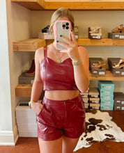 Load image into Gallery viewer, Burgundy Pu Cropped Tank