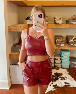 Burgundy Pu Cropped Tank