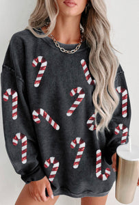 Black Sequin Candy Cane Corduroy Sweatshirt