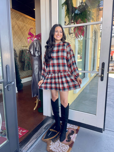 Red Plaid Babydoll Tunic Dress